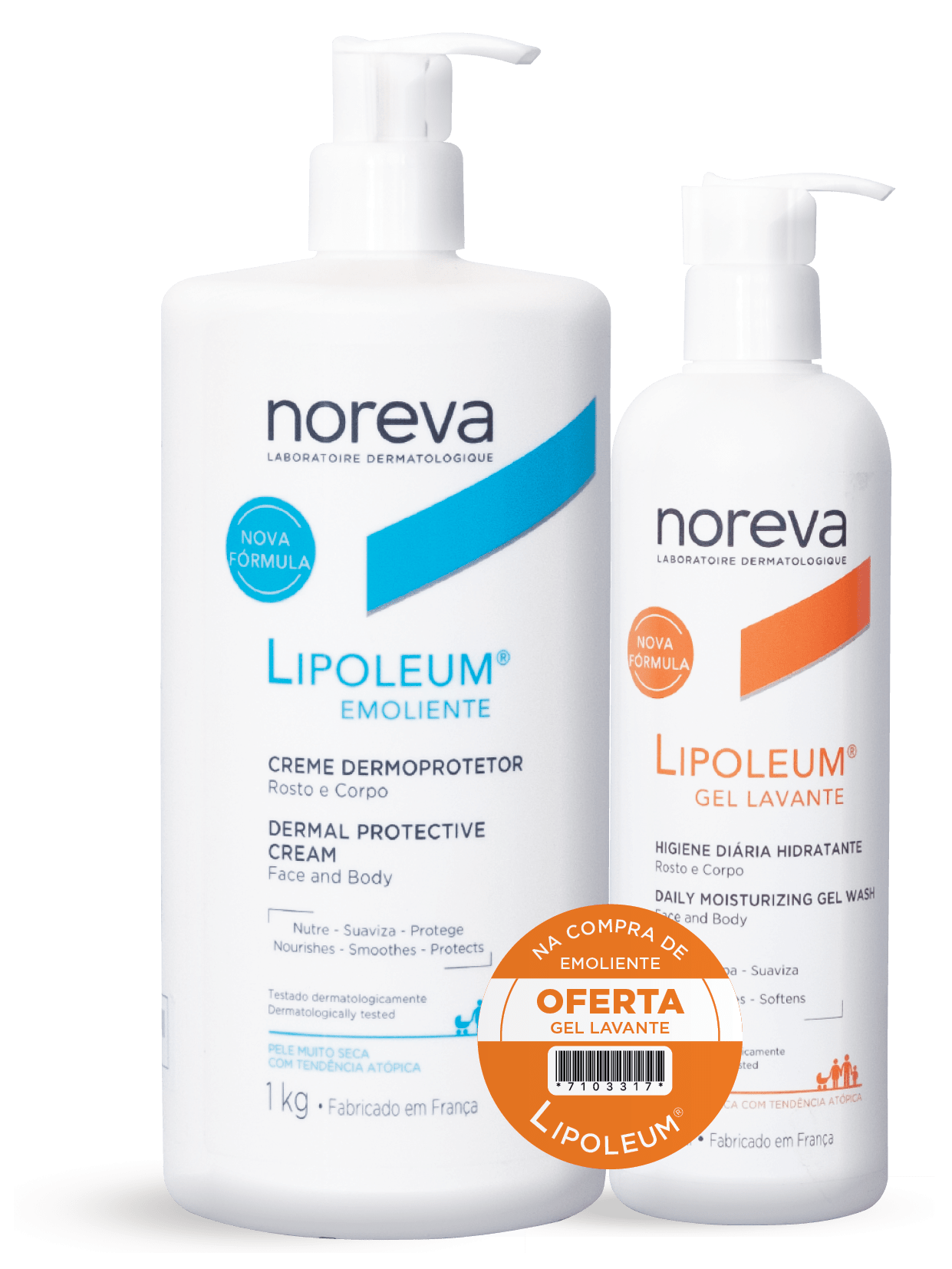 Noreva Lipoleum Emoliente Creme dermoprotetor - 1kg  + Gel lavante - 400ml