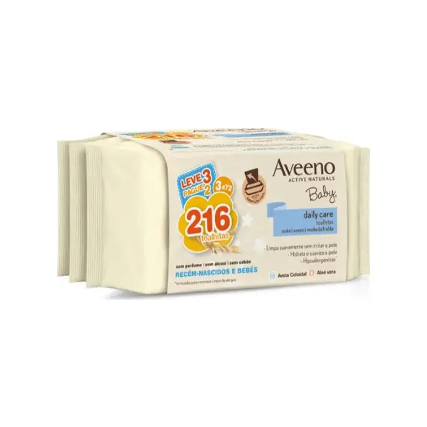 Aveeno Baby Toalhetes Limpeza (3x72 unidades) Pack Económico