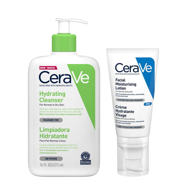 Cerave Creme Hidratante Limpeza 473ml + Cerave Loção Facial Pele Normal a Mista 52ml