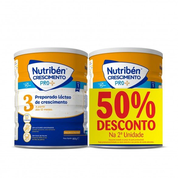 Nutriben Crescimento Pro+ Leite 800g (x2unidades) + Desconto 50% 2ª unidade