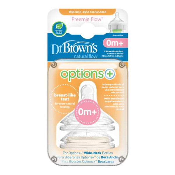 Dr Browns Tetina Silicone Larga Prematuro_ 0meses+ (x2 unidades)