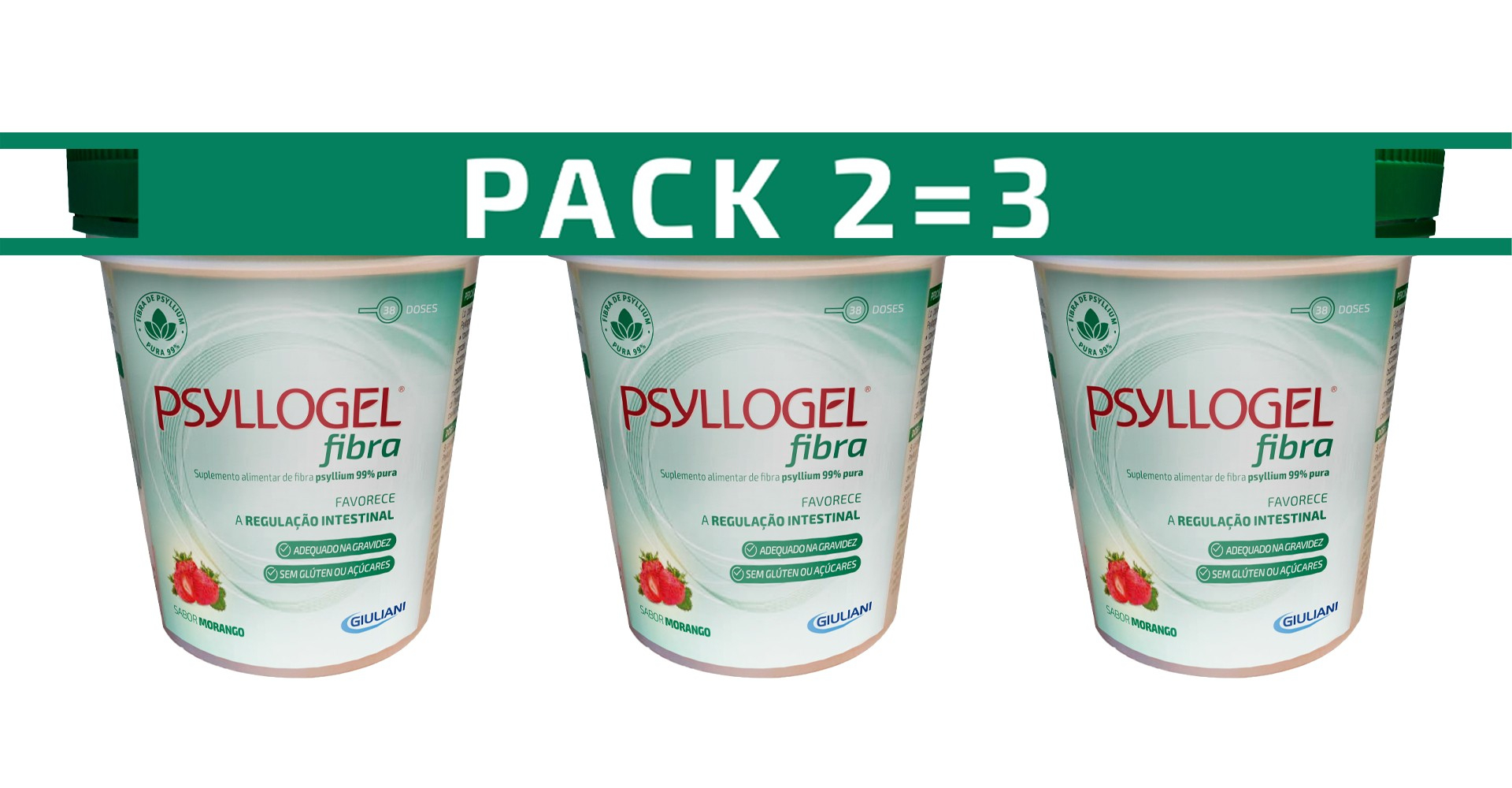 Psyllogel Fibra Morango 170g Pack 2=3
