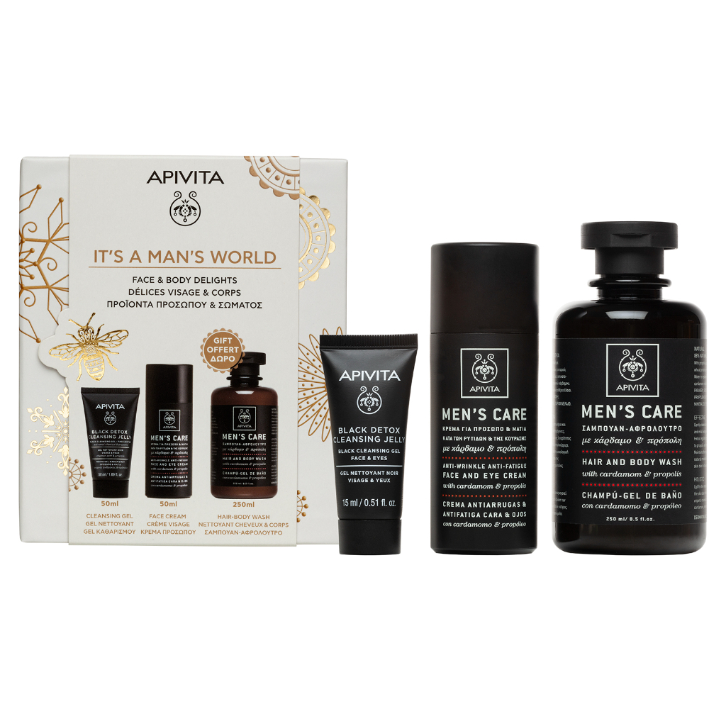 Apivita Homem Creme Rugas 50ml + Gel Limpeza 50 ml + Oferta Champô/Gel Banho 250ml