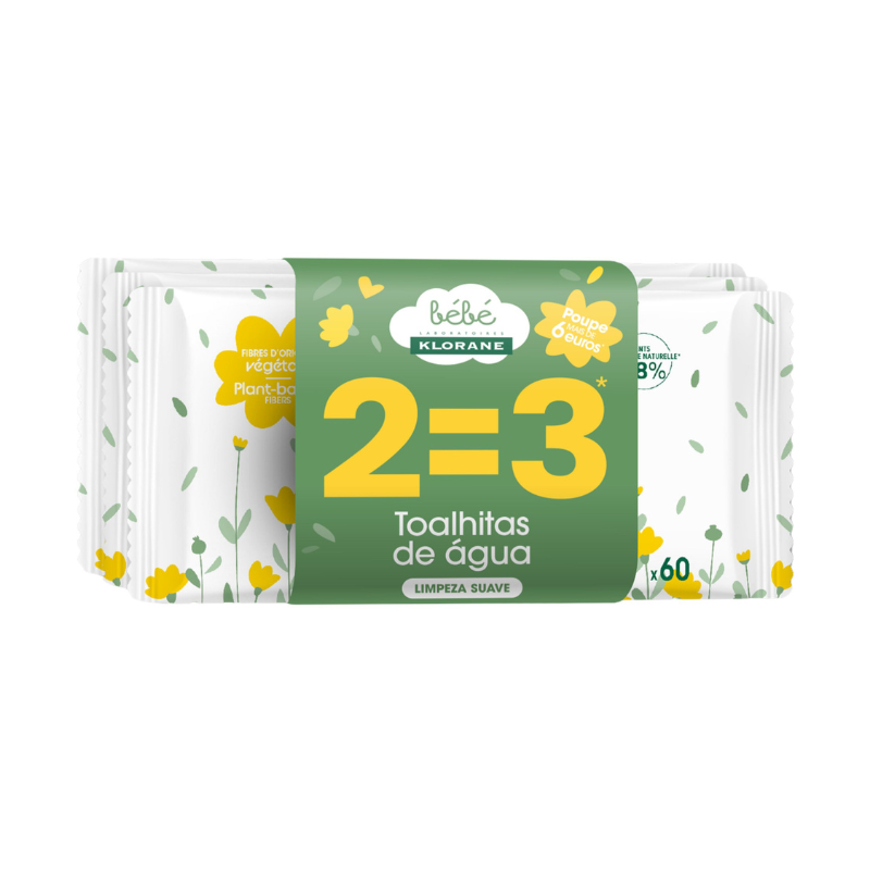 Klorane Bebe Toalhete Agua Limpeza (3 x 60 unidades)
