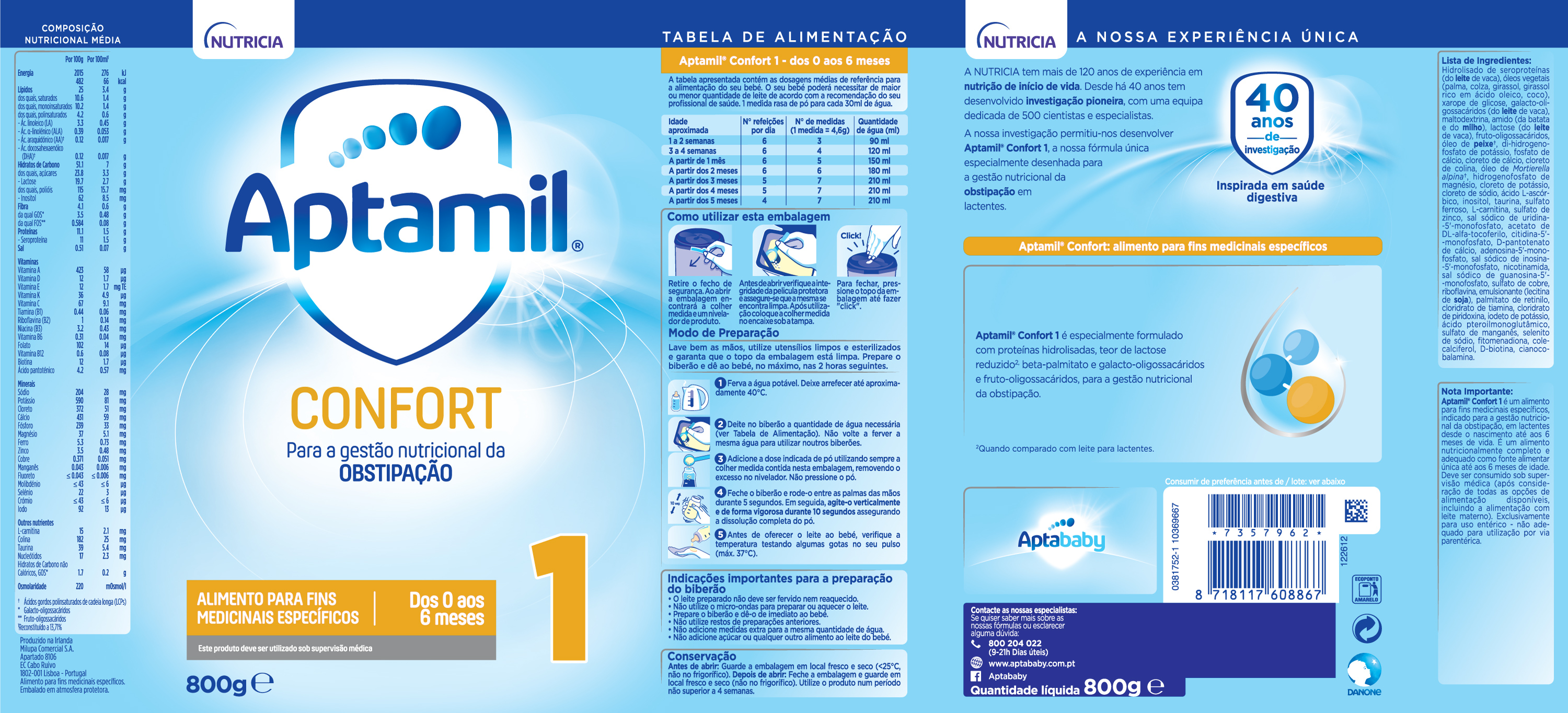 Aptamil Confort 1 Leite Lactente - 800g