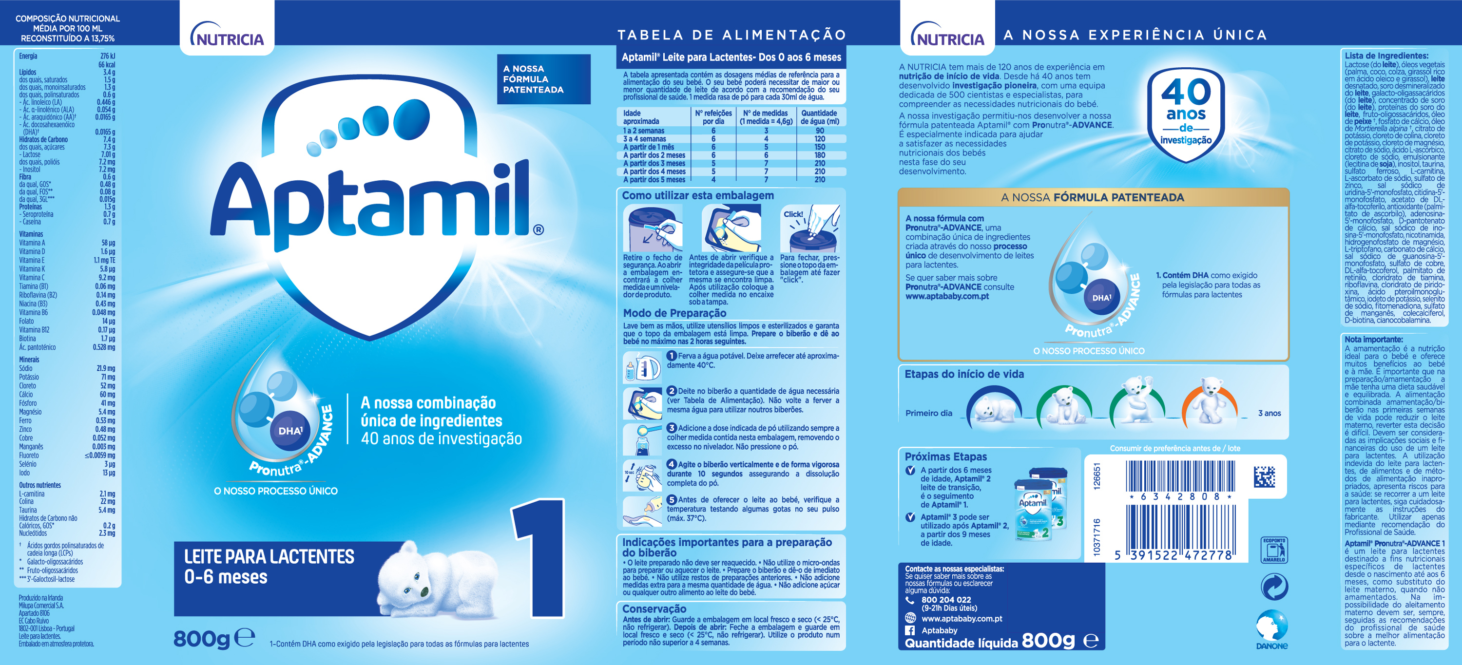 Aptamil 1 Pronutra Advance Leite Lactente - 800g