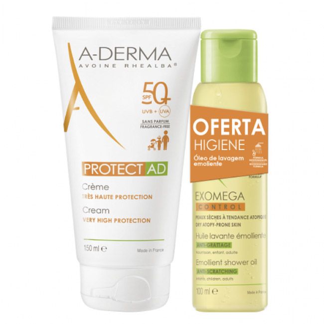 A-Derma Protect AD Promo Creme SPF50+ - 150 ml + Oferta Exomega Óleo Duche - 100 ml