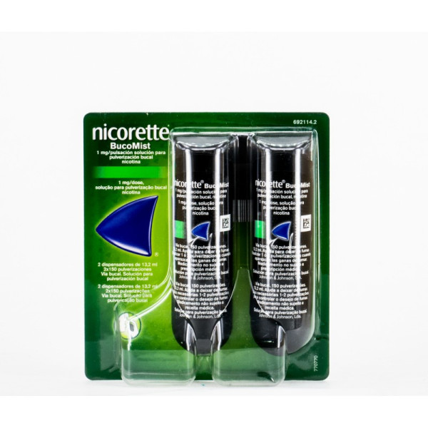 Nicorette Bucomist , 1 mg/dose 2 Frasco 150 dose Sol pulv bucal