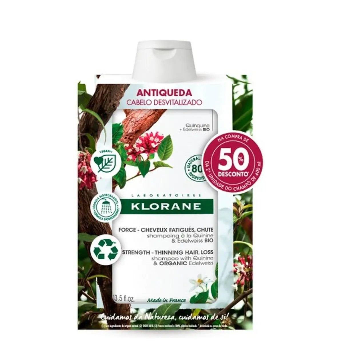 Klorane Quinina/Edelvaisse BIO - 400ml (DUO c/ Desconto 50% 2ª Embalagem)